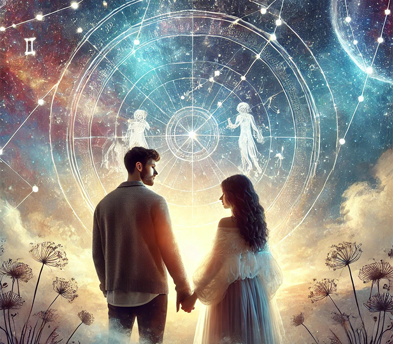 Couple's natal chart analyzed in synastry