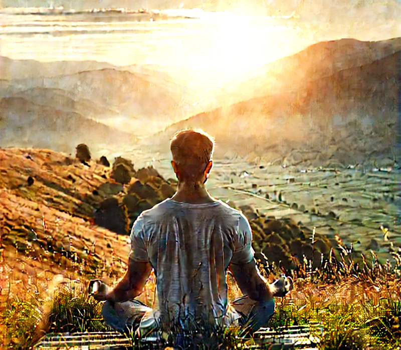 Person meditating with calm, undisturbed thoughts
